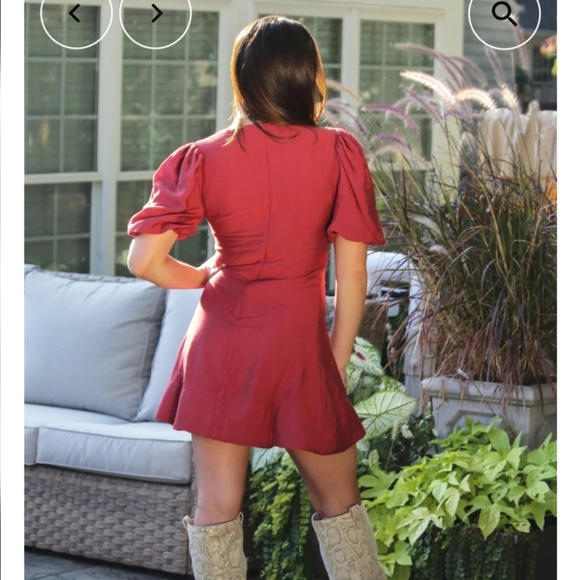 TCEC Red Puffy Sleeves Mini Dress Sz Small - Picture 8 of 10